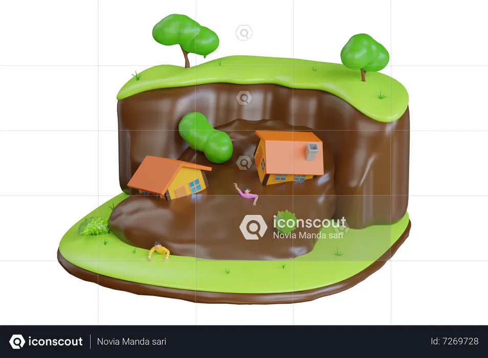 Disaster caused due to soil erosion  3D Illustration