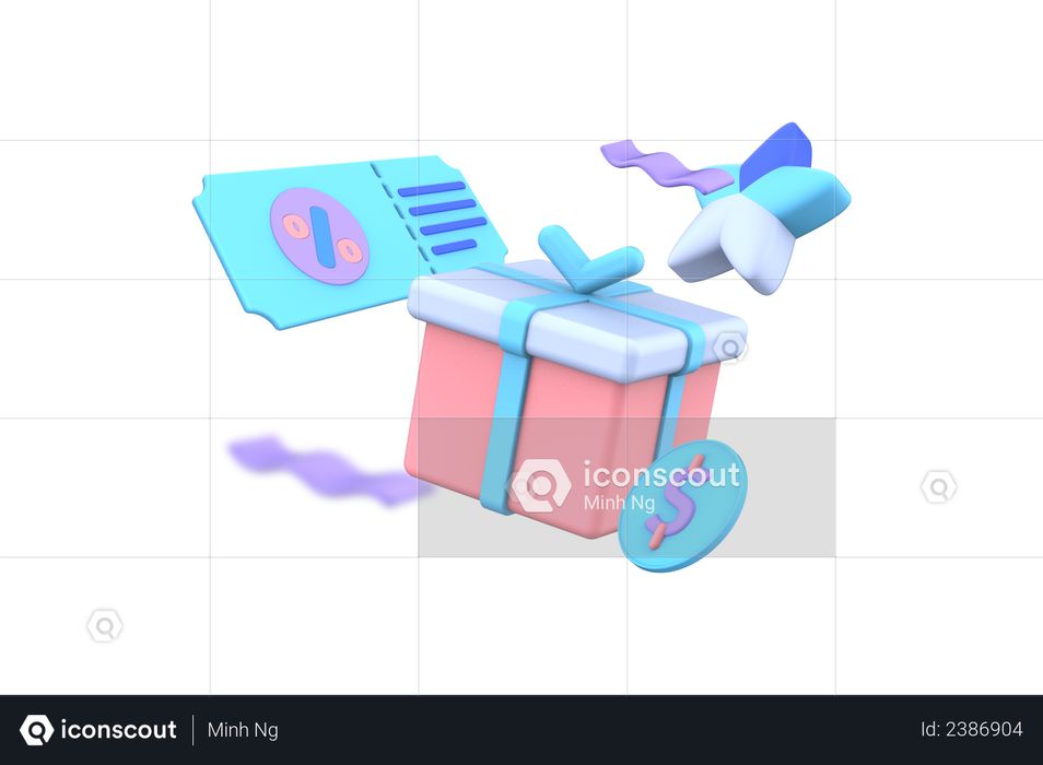 Discount card and gift box 3D Illustration