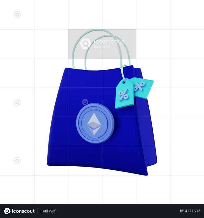 Discount Ethereum Crypto Coins With Shopping Bags  3D Illustration