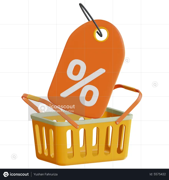 Discount Tag With Shopping Basket  3D Icon