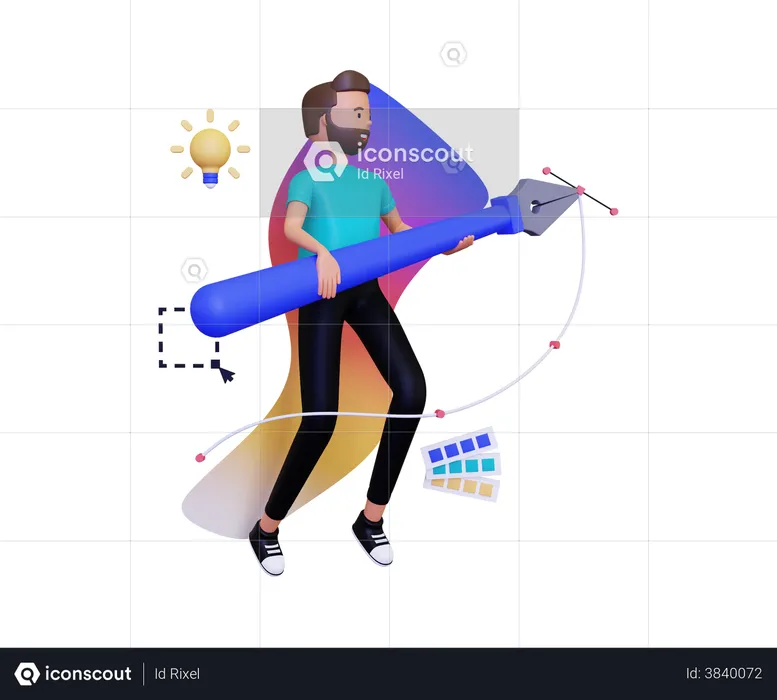 Diseñador gráfico con herramienta de pluma  3D Illustration