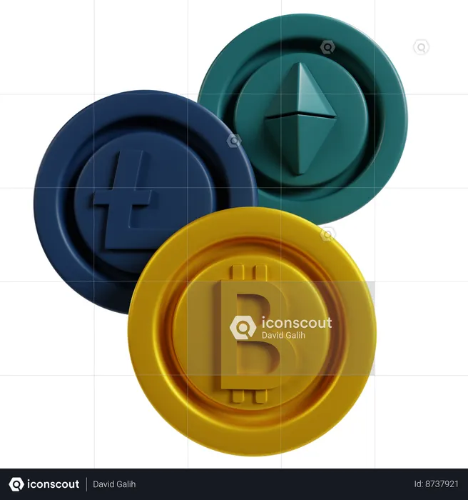 Diverse Crypto Coins  3D Icon