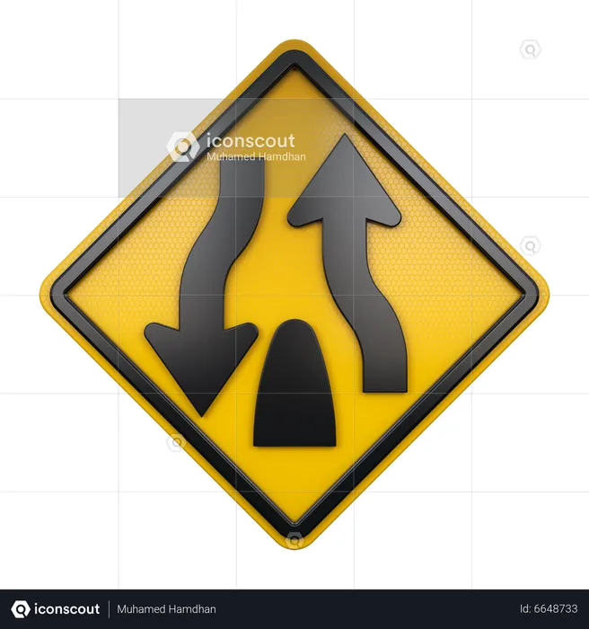 Divided Highway Ends Sign  3D Icon