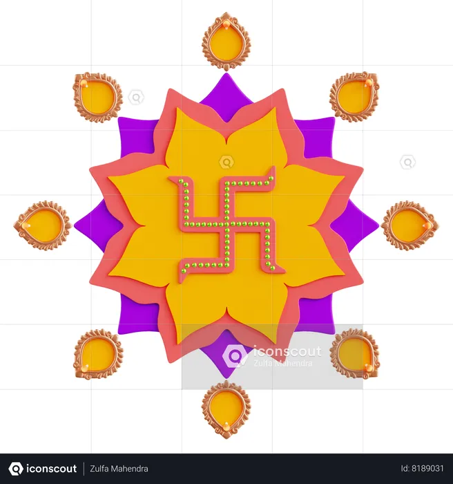 Diwali Swastika  3D Icon