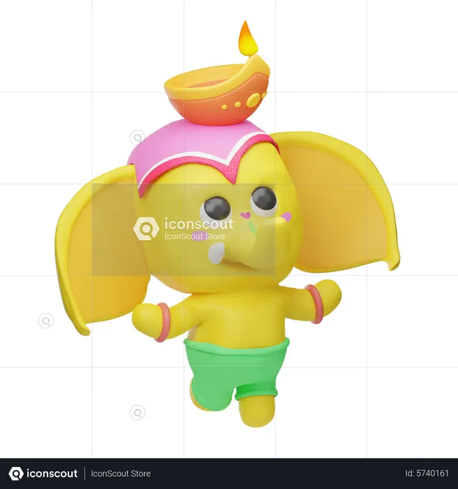 Diya en cabeza de elefante  3D Icon
