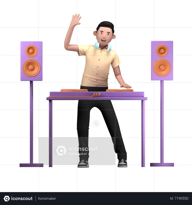 DJ tocando música en la fiesta de cumpleaños  3D Illustration