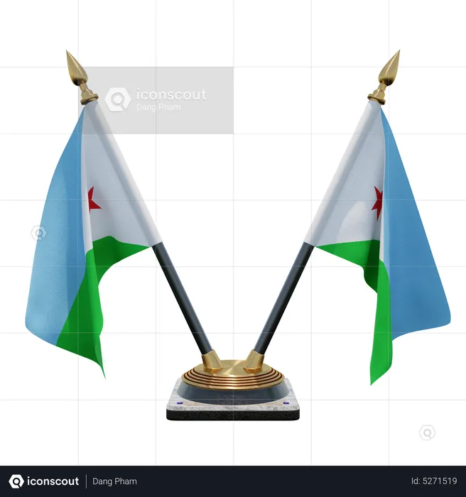 Djibouti Double (V) Desk Flag Stand Flag 3D Icon
