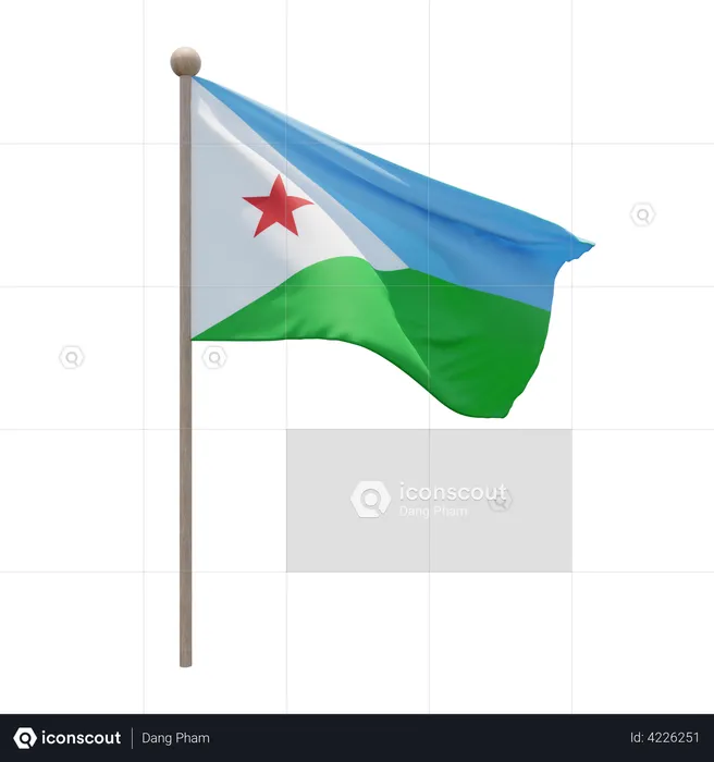 Djibouti Flag Pole  3D Flag