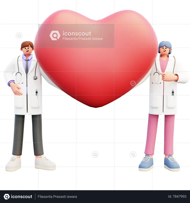 Docteur, couple, projection, forme coeur  3D Illustration