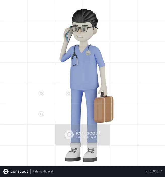 Médecin parle au téléphone  3D Illustration