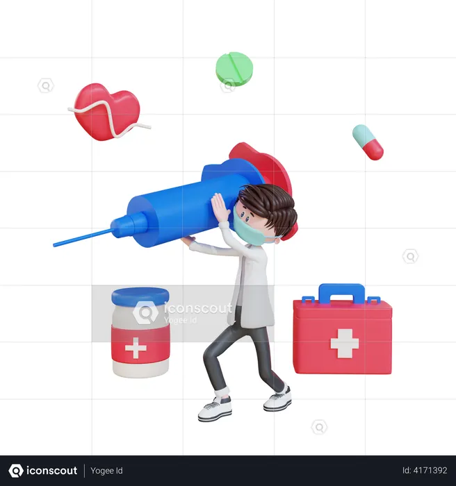 Médecin tenant une injection  3D Illustration