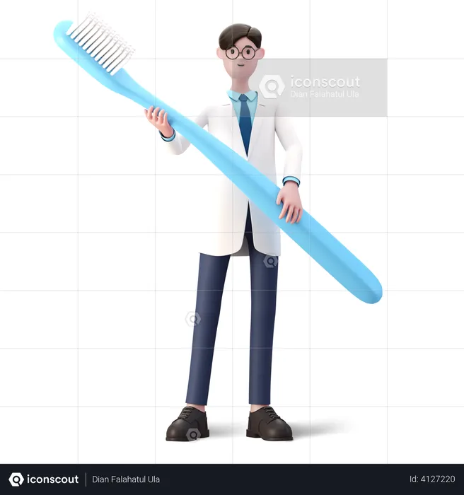 Docteur tenant la brosse  3D Illustration