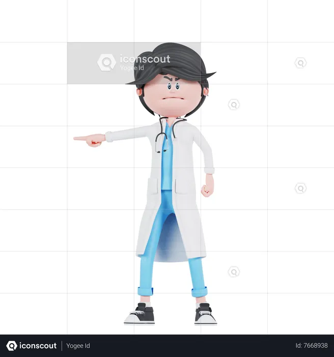 Doctor angry pose with pointing  3D Illustration