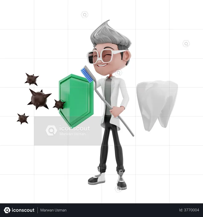Doctor cleaning tooth bacteria  3D Illustration