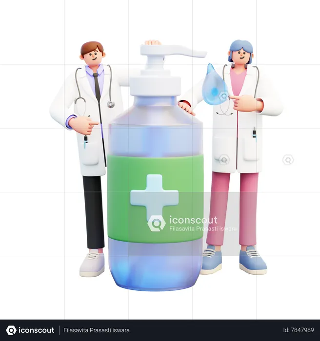 Doctor Couple Standing Near Big Dispenser Jar  3D Illustration