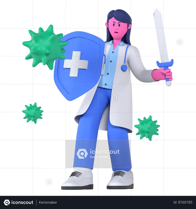 Doctor Doing Bacteria Protection  3D Icon