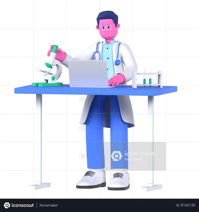 Doctor Doing Research In Laboratory  3D Illustration