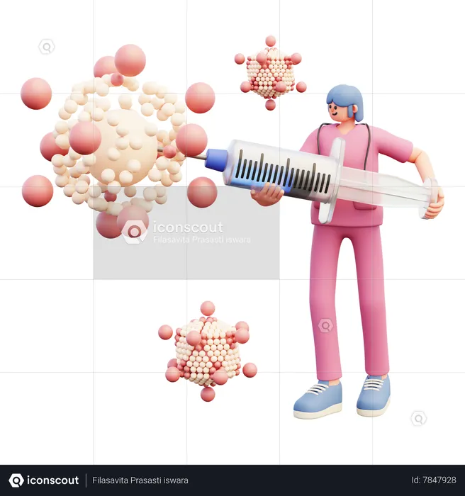 Doctor Fights Against Virus With Vaccine Inside Big Syringe  3D Illustration