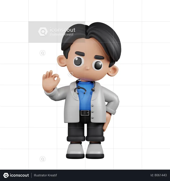Doctor Giving Ok Sign  3D Icon