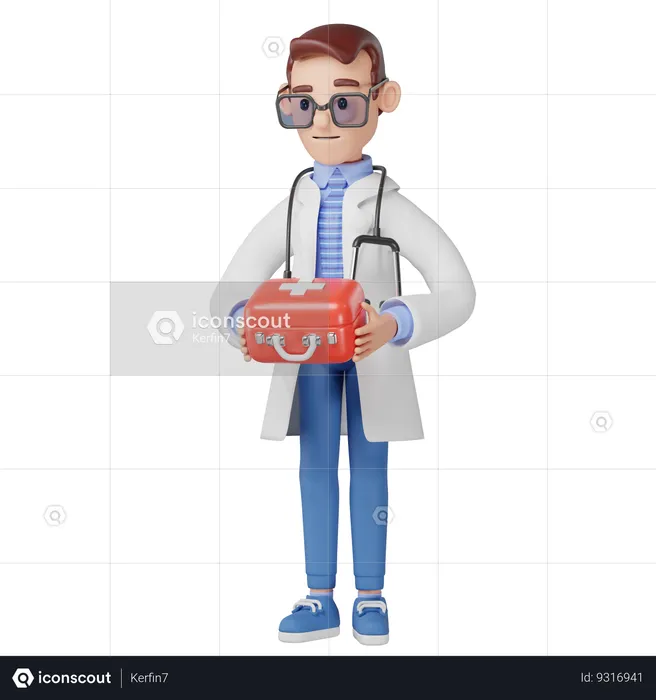 Doctor Hold First Aid Kit  3D Illustration