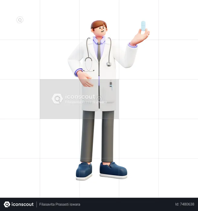 Doctor Holding Big Pill  3D Illustration