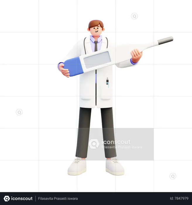 Doctor Holding Digital Thermometer  3D Illustration