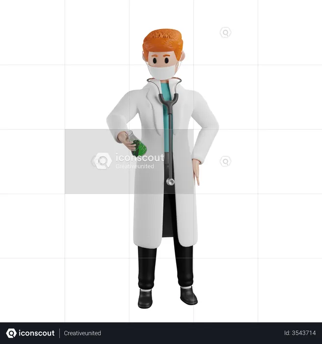 Doctor holding flask  3D Illustration
