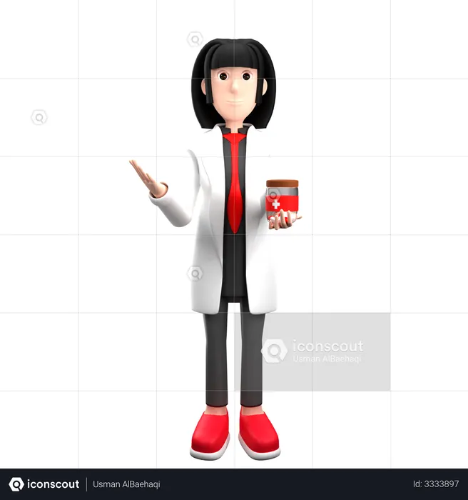 Doctor Holding Medicine  3D Illustration