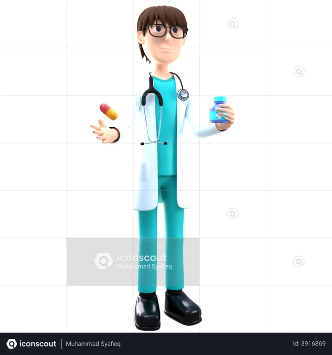 Doctor Holding Medicine Jar  3D Illustration