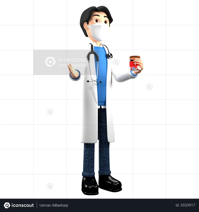 Doctor Holding Medicine Jar  3D Illustration