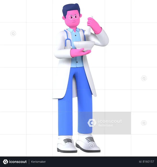 Doctor sosteniendo mortero  3D Illustration