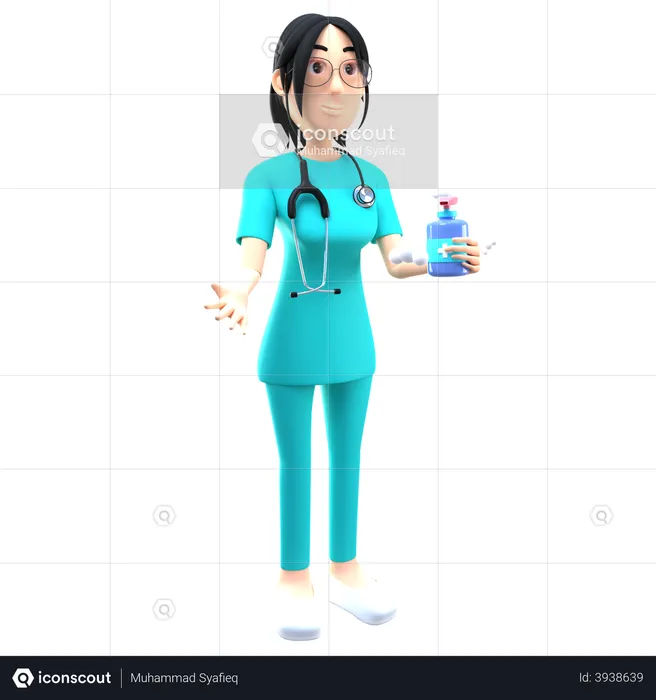 Doctor Holding Sanitizer Bottle  3D Illustration