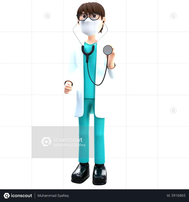 Doctor Holding Statoscope  3D Illustration