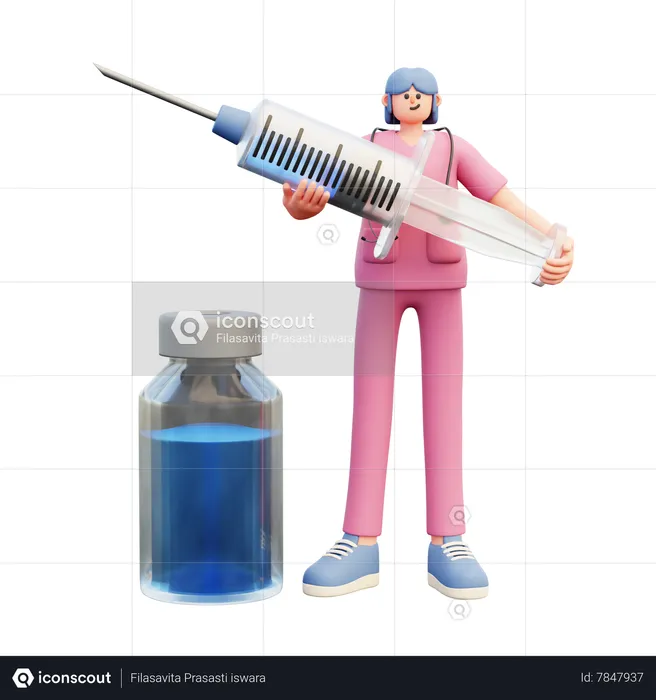 Doctor Holding Syringe And Standing Near Vaccine Bottle  3D Illustration