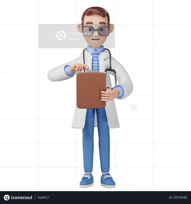 Doctor Holds Clipboard  3D Illustration