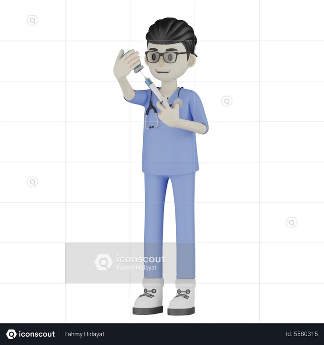 Doctor Inject In Bottle  3D Illustration