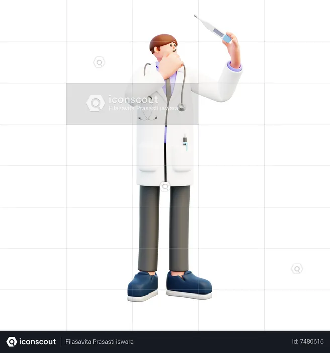 Doctor Looking At Thermometer  3D Illustration