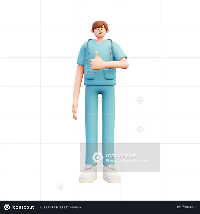 Doctor mostrando los pulgares hacia arriba  3D Illustration