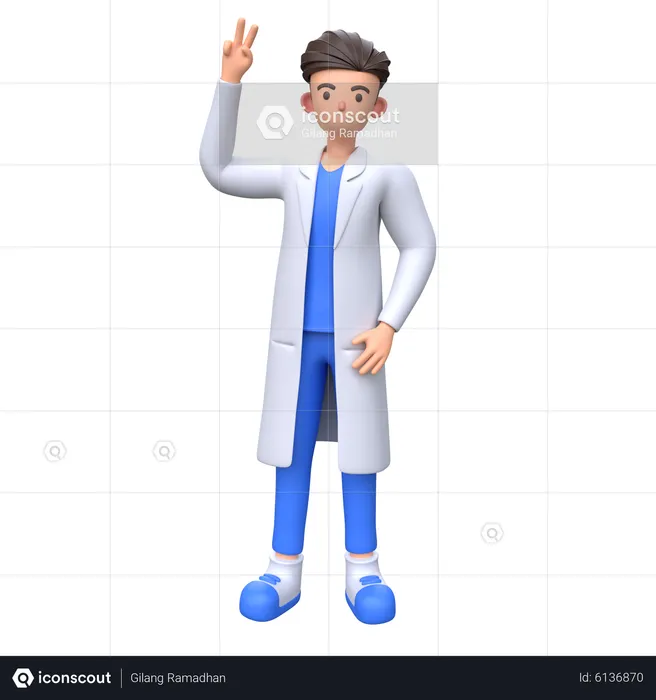 Doctor mostrando signo de victoria  3D Illustration