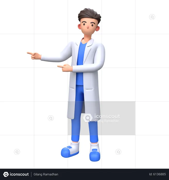 Doctor pointing left with both index finger  3D Illustration