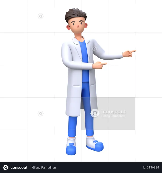 Doctor pointing right with both index finger  3D Illustration