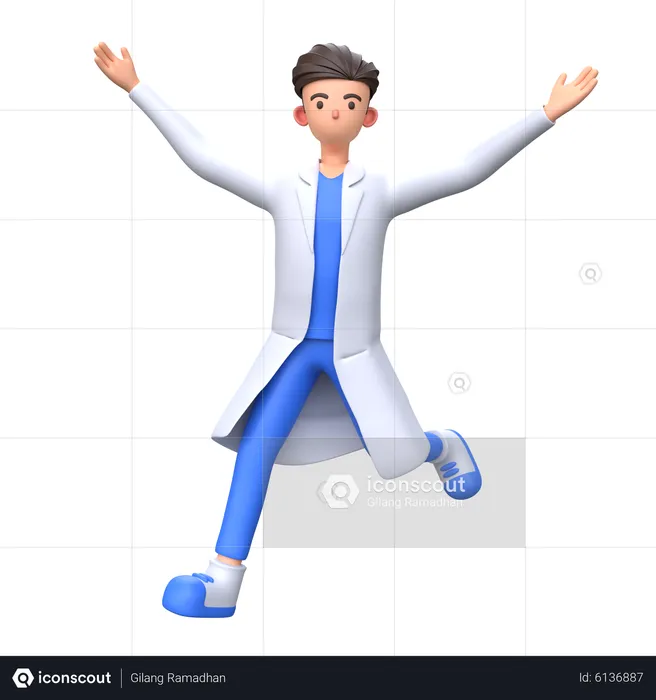 Doctor saltando pose y celebrando el éxito  3D Illustration