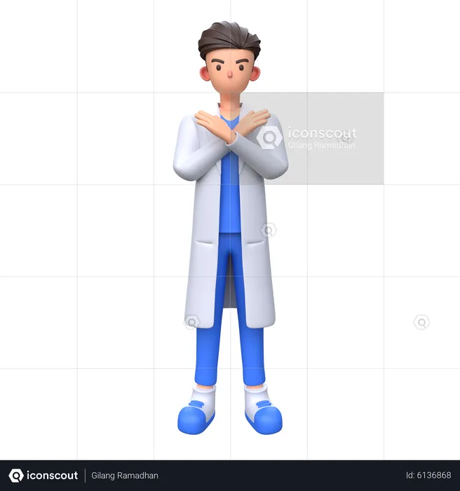 Doctor saying no with x sign hand gesture  3D Illustration