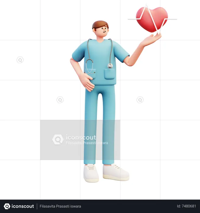 Doctor Showing Heartbeat Symbol  3D Illustration