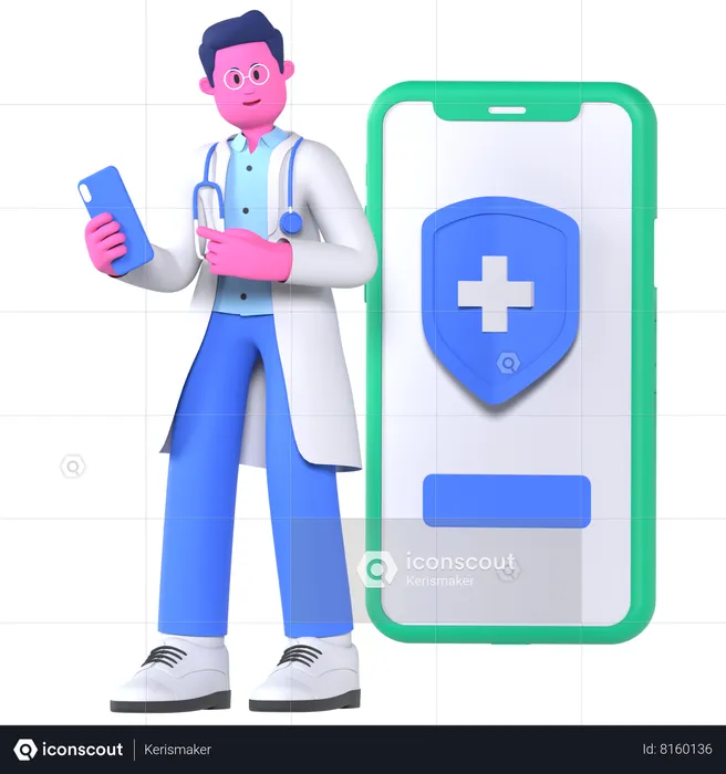 Doctor Showing Online Medical Apps  3D Illustration