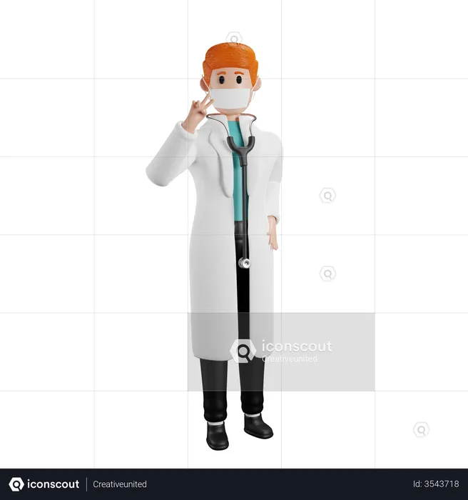 Doctor showing victory sign  3D Illustration