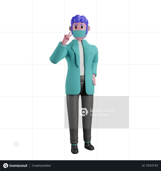 Doctor showing victory sign  3D Illustration
