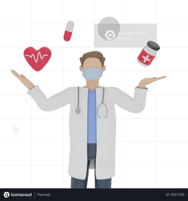 Doctor shows drug options  3D Illustration