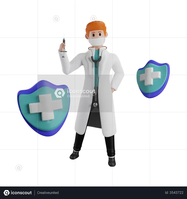 Doctor sosteniendo inyección  3D Illustration