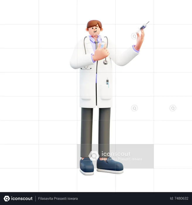 Doctor sosteniendo vacuna y jeringa  3D Illustration